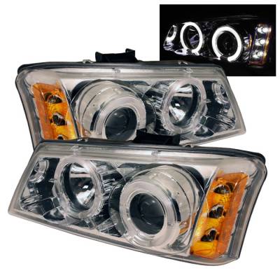 Chevrolet Silverado Spyder Projector Headlights - LED Halo - LED - Amber Reflector - Chrome - 444-CS03-AM-C