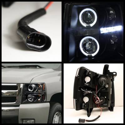Spyder - Chevrolet Silverado Spyder Projector Headlights - LED Halo - LED - Black - 444-CS07-HL-BK - Image 2
