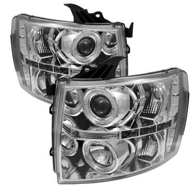 Chevrolet Silverado Spyder Projector Headlights - LED Halo - LED - Chrome - 444-CS07-HL-C