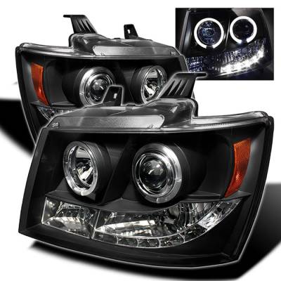 Chevrolet Suburban Spyder Projector Headlights - LED Halo - LED - Black - 444-CSUB07-HL-BK