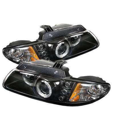 Dodge Caravan Spyder Projector Headlights - LED Halo - Replaceable LEDs - Black - 444-DC96-BK