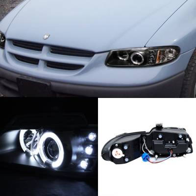 Spyder - Dodge Caravan Spyder Projector Headlights - LED Halo - Replaceable LEDs - Black - 444-DC96-BK - Image 2