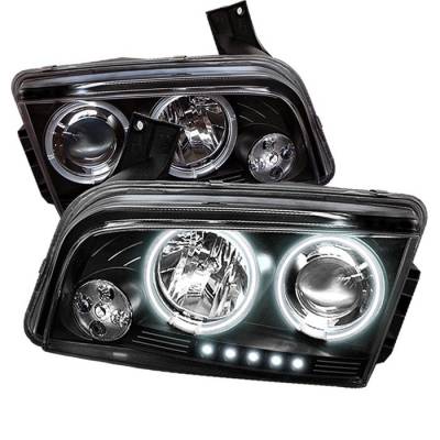Dodge Charger Spyder Projector Headlights - CCFL Halo - LED - Black - 444-DCH05-CCFL-BK