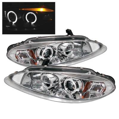 Dodge Intrepid Spyder Projector Headlights - LED Halo - Replaceable Eyebrow - Chrome - 444-DINT98-HL-C