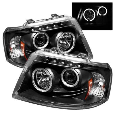Ford Expedition Spyder Projector Headlights - LED Halo - LED - Black - 444-FE03-HL-BK