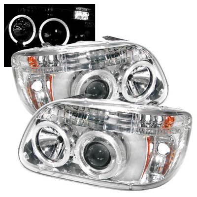 Ford Explorer Spyder Projector Headlights - LED Halo - Chrome - 1PC - 444-FEXP95-HL-1PC-C