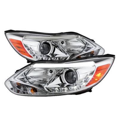 Ford Focus Spyder DRL LED Projector Headlights - Chrome - 444-FF12-DRL-C