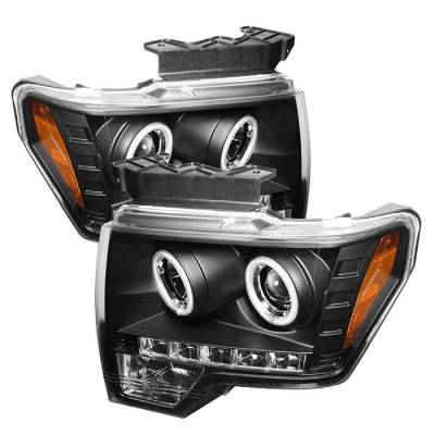 Ford F150 Spyder Projector Headlights CCFL Halo - LED - Black - 444-FF15009-CCFL-BK