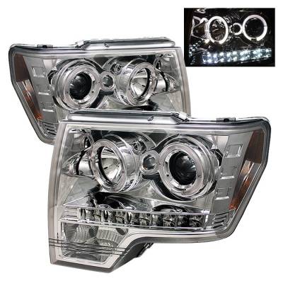 Ford F150 Spyder Projector Headlights LED Halo - LED - Chrome - 444-FF15009-HL-C