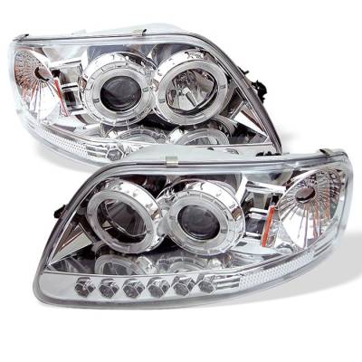 Spyder - Ford Expedition Spyder Projector Headlights - LED Halo - Amber Reflector - LED - Chome - 1PC - 444-FF15097-1P-AM-C - Image 1