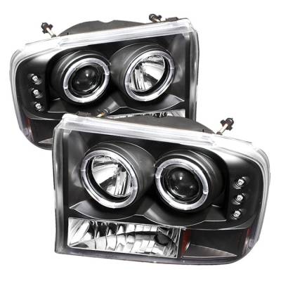 Ford F250 Superduty Spyder Projector Headlights - Version 2 - LED Halo - LED - Black - 444-FF25099-1P-G2-BK