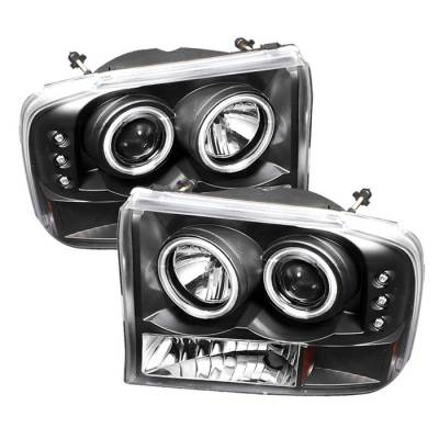 Ford Excursion Spyder Projector Headlights - Version 2 - CCFL Halo - LED - Black - 444-FF25099-1P-G2-CCFL-BK