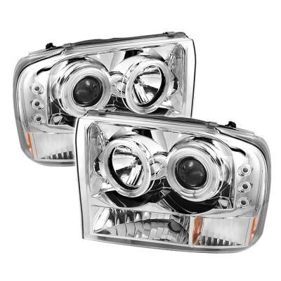 Ford F250 Superduty Spyder Projector Headlights - Version 2 - CCFL Halo - LED - Chrome - 444-FF25099-1P-G2-CCFL-C
