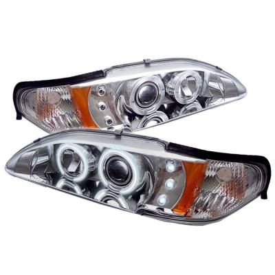 Ford Mustang Spyder Projector Headlights - CCFL Halo - Amber Reflector - LED - Chrome - 1PC - 444-FM94-1PC-CCFL-C