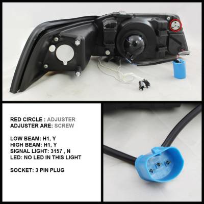 Spyder - Ford Mustang Spyder Projector Headlights - CCFL Halo - Black - 444-FM99-1PC-CCFL-BK - Image 2