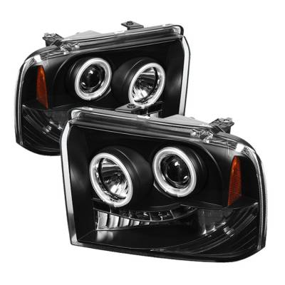 Ford F350 Superduty Spyder Projector Headlights - CCFL Halo - LED - Black - 444-FS05-CCFL-BK