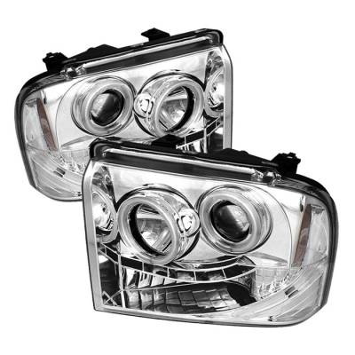 Ford F450 Spyder Projector Headlights - CCFL Halo - LED - Chrome - 444-FS05-CCFL-C
