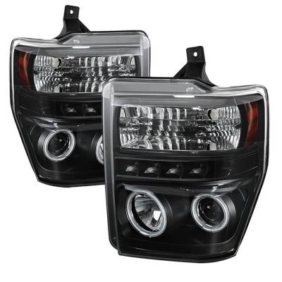 Ford F450 Spyder Projector Headlights - CCFL Halo - LED - Black - 444-FS08-CCFL-BK