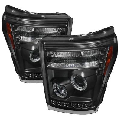 Ford F450 Spyder Projector Headlights - LEDHalo - DRL - Black - 444-FS11-HL-BK