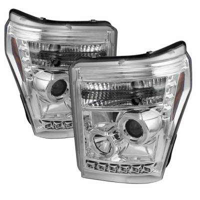 Ford F450 Spyder Projector Headlights - LED Halo - DRL - Chrome - 444-FS11-HL-C