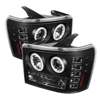 GMC Sierra Spyder Projector Headlights - CCFL Halo - LED - Black - 444-GS07-CCFL-BK