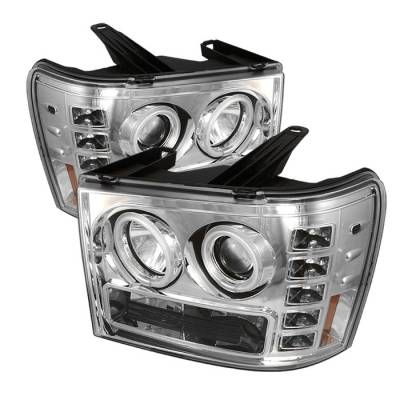 GMC Sierra Spyder Projector Headlights - CCFL Halo - LED - Chrome - 444-GS07-CCFL-C