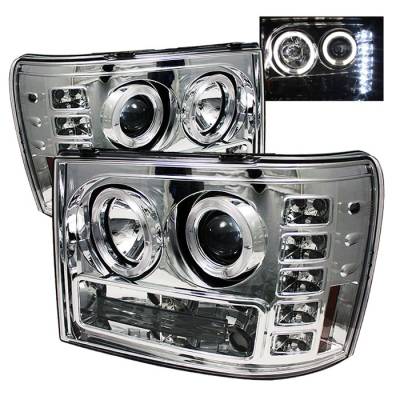 GMC Sierra Spyder Projector Headlights - LED Halo - LED - Chrome - 444-GS07-HL-C