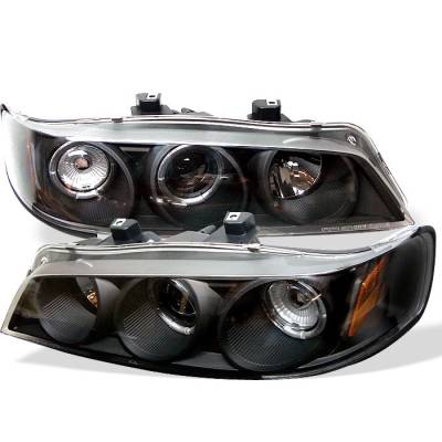 Honda Accord Spyder Projector Headlights - LED Halo - Amber Reflector - Black - 1PC - 444-HA94-AM-BK