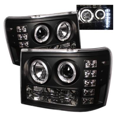 GMC Sierra Spyder Halo LED Projector Headlights - Black - 444-HA98-AM-C