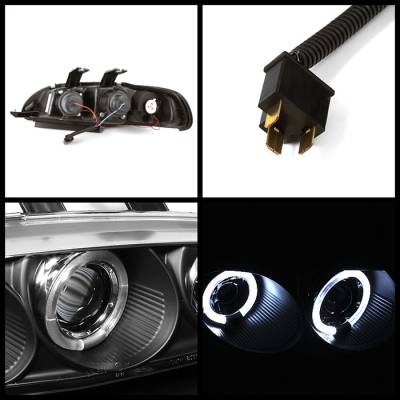 Spyder - Honda Civic 2DR & 3DR Spyder Projector Headlights - LED Halo - Amber Reflector - Black - 1PC - 444-HC921P-23D-AM-BK - Image 2