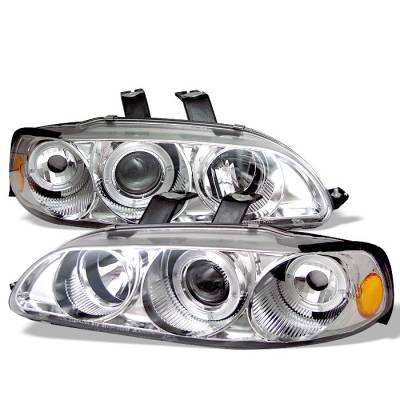 Honda Civic 4DR Spyder Projector Headlights - LED Halo - Amber Reflector - Chrome - 1PC - 444-HC921P-4D-AM-C