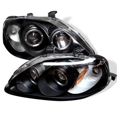 Spyder - Honda Civic Spyder Projector Headlights - LED Halo - Black - 444-HC99-AM-BK - Image 1