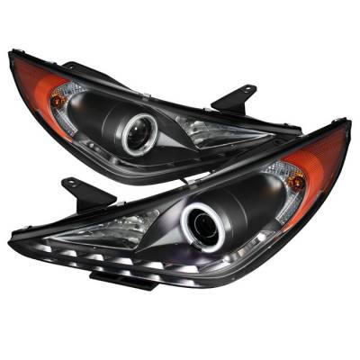Hyundai Sonata Spyder Projector Headlights - CCFL Halo - DRL - Black - 444-HYSON11-CCFL-DRL-BK