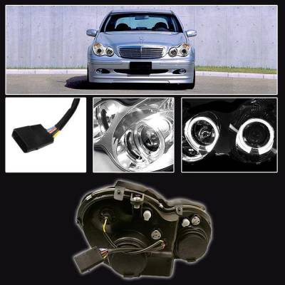 Spyder - Mercedes-Benz C Class Spyder Projector Headlights - LED Halo - Black - 444-MBW203-HL-BK - Image 2