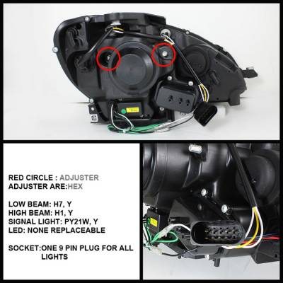 Spyder - Mercedes-Benz C Class Spyder Projector Headlights DRL - Black - 444-MBW20408-DRL-BK - Image 2