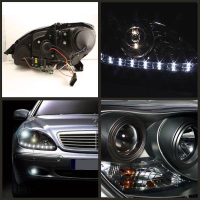 Spyder - Mercedes-Benz S Class Spyder Projector Headlights DRL - Black - 444-MBW220-DRL-BK - Image 2