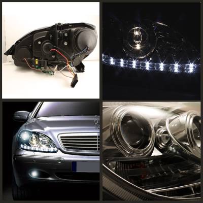 Spyder - Mercedes-Benz S Class Spyder Projector Headlights DRL - Chrome - 444-MBW220-DRL-C - Image 2