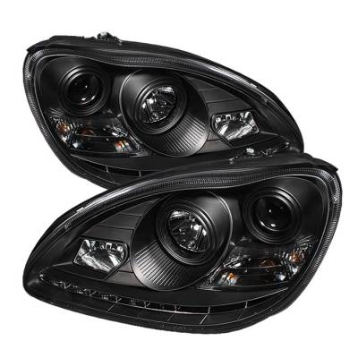 Mercedes-Benz S Class Spyder Projector Headlights - Xenon HID Model Only - DRL - Black - 444-MBW220-HID-DRL-BK