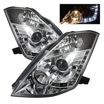 Spyder - Nissan 350Z Spyder Projector Headlights DRL - Chrome - 444-N350Z02-DRL-C - Image 1