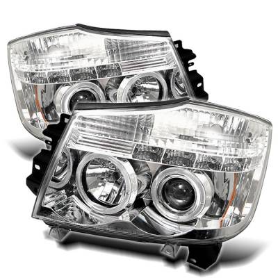 Nissan Armada Spyder Projector Headlights - LED Halo - LED - Chrome - 444-NTI04-HL-C