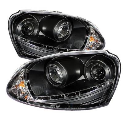 Volkswagen Jetta Spyder Projector Headlights DRL LED - Black - 444-VG06-DRL-BK