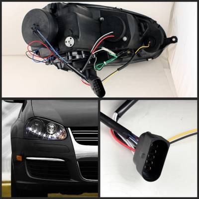 Spyder - Volkswagen Jetta Spyder Projector Headlights DRL LED - Black - 444-VG06-DRL-BK - Image 2