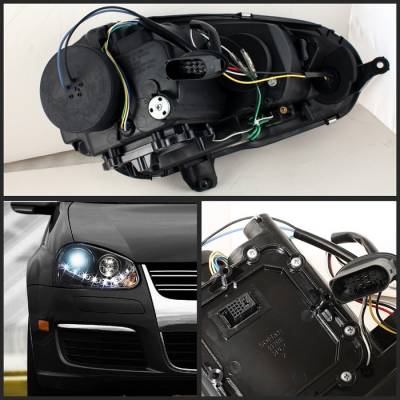 Spyder - Volkswagen Golf GTI Spyder Projector Headlights - Xenon HID Model Only - DRL LED - Black - 444-VG06-HID-DRL-BK - Image 2
