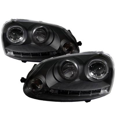 Volkswagen Rabbit Spyder Projector Headlights LED Halo - DRL LED - Black - 444-VG06-HL-BK
