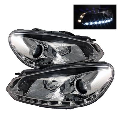 Volkswagen Golf GTI Spyder Projector Headlights DRL LED - Chrome - 444-VG10-DRL-C