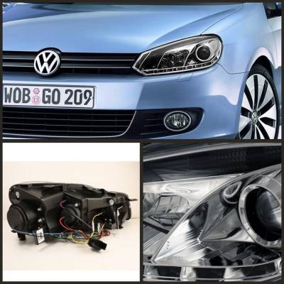 Spyder - Volkswagen Golf GTI Spyder Projector Headlights DRL LED - Chrome - 444-VG10-DRL-C - Image 2