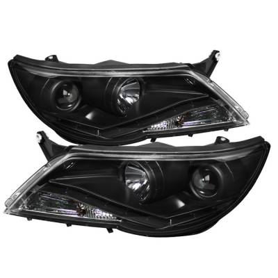 Volkswagen Tiguan Spyder Projector Headlights - DRL LED - Black - 444-VTIG09-DRL-BK