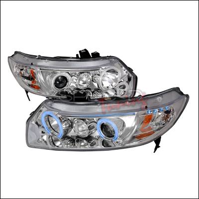 Honda Civic Spec-D CCFL Halo Projector Headlights - Chrome - 4LHP-CV062-KS