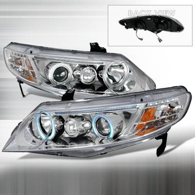Honda Civic Spec-D CCFL Halo Projector Headlights - Chrome - 4LHP-CV064-KS