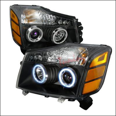 Nissan Titan Spec-D CCFL Halo Projector Headlights - Black - 4LHP-TIT04JM-KS